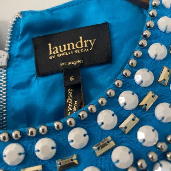 Laundry by Shelli Segal turquoise beaded halter dress Size 6 - Picture 6 of 10